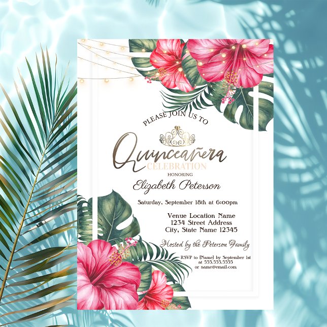 Invitación String Lights Hibuscus Summer Quinceañera (Subido por el creador)
