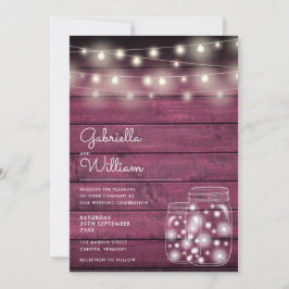 Invitación String Lights Mason Jars Rustic Wood Boda