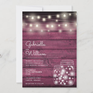 Invitación String Lights Mason Jars Rustic Wood Boda