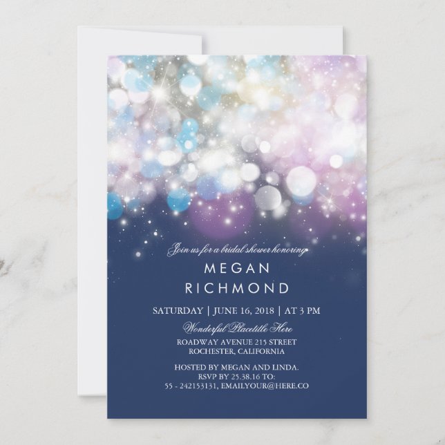 Invitación String Lights Navy Bridal Shower (Anverso)