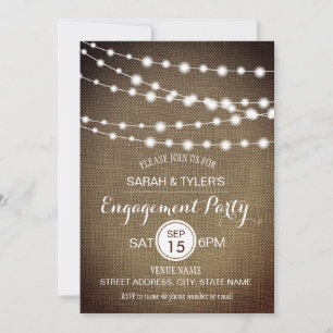 Invitación String Lights Rustic Burlap Engagement Party