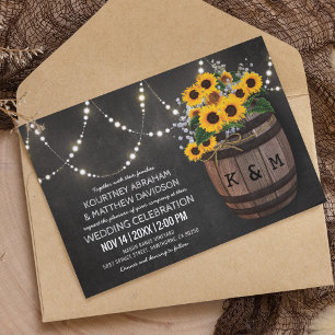 Invitación String Lights Rustic Vineyard Boda de girasol