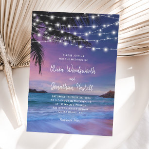 Invitación String Lights Tropical Beach Sunset Boda