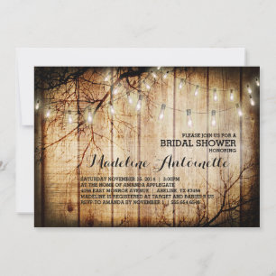 Invitación String Luces Árbol Vintage Barn Madera Brillante
