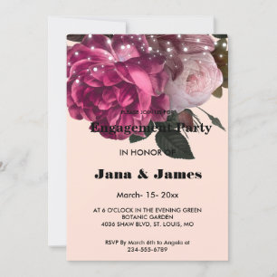 Invitación String Luces Burgundy Flowers Engagement