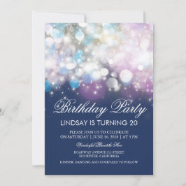 Invitación String Luces Glam Navy Vintage Partido del Cumplea