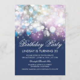 Invitación String Luces Glam Navy Vintage Partido del Cumplea