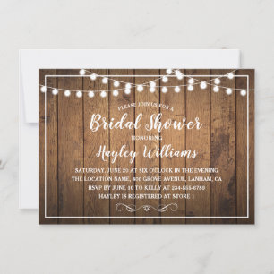 Invitación String Luces Madera Rústica Country Bridal Shower