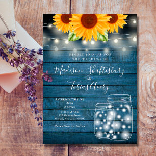 Invitación String Luces Mason Jar Sunflowers Boda Rústico