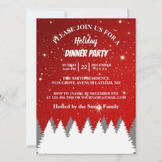 Invitación String Stars Pines Tree Holiday Party (Anverso)