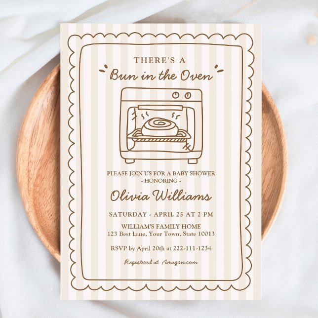 Invitación Stripe Bun in the Oven Baby Shower Invitation (Subido por el creador)
