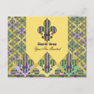 Invitación Stripe Mardi Gras Fleur de lis
