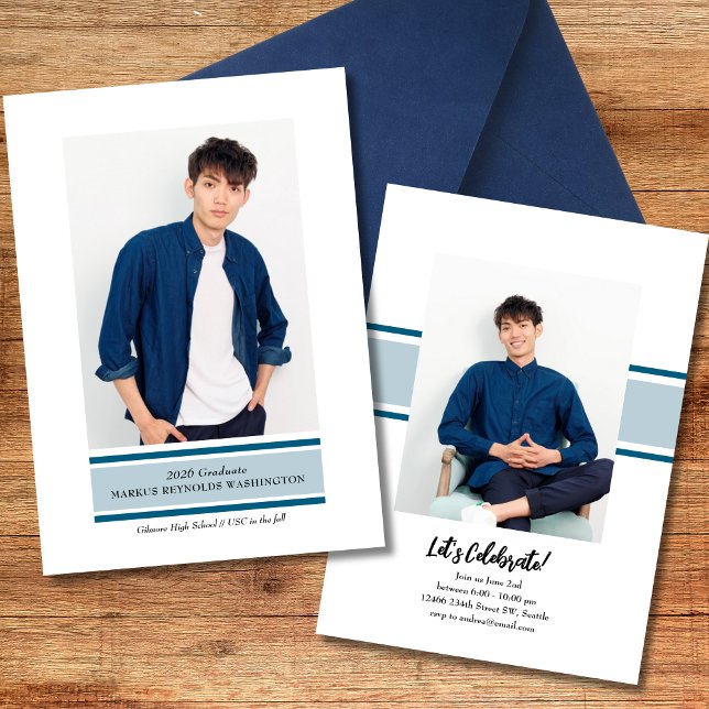 Invitación Stripe Photo Graduation Invitation (Subido por el creador)