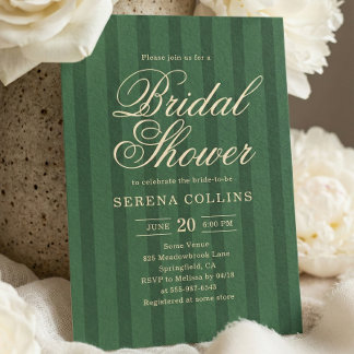 Invitación Stripe Vintage Green Bridal Shower