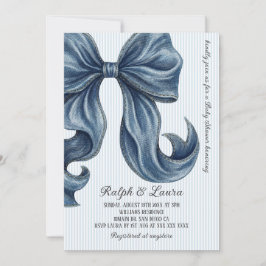 Invitación Striped Blue Bow Baby Shower