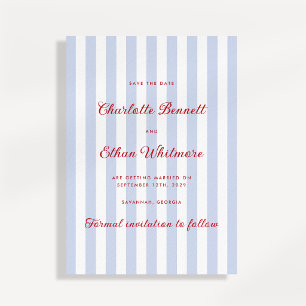 Invitación Striped Blue y Rojo Salva la Fecha