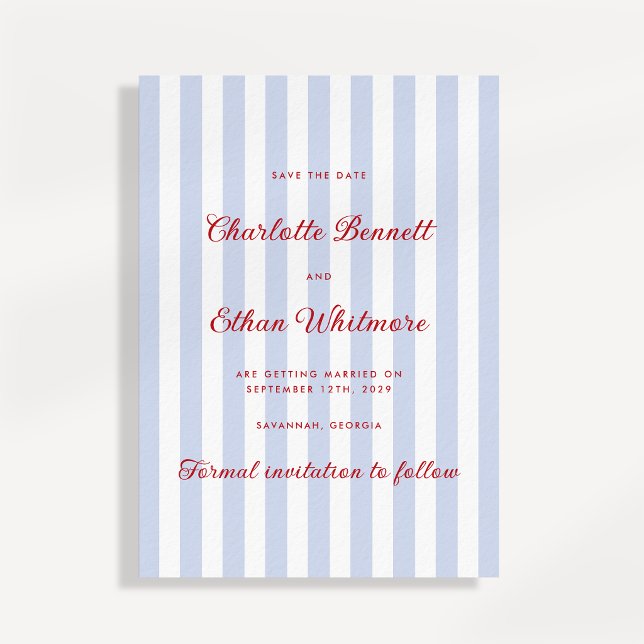 Invitación Striped Blue y Rojo Salva la Fecha (Subido por el creador)