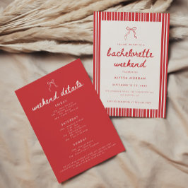 Invitación Striped Coquette Bow Bachelorette Weekend Details