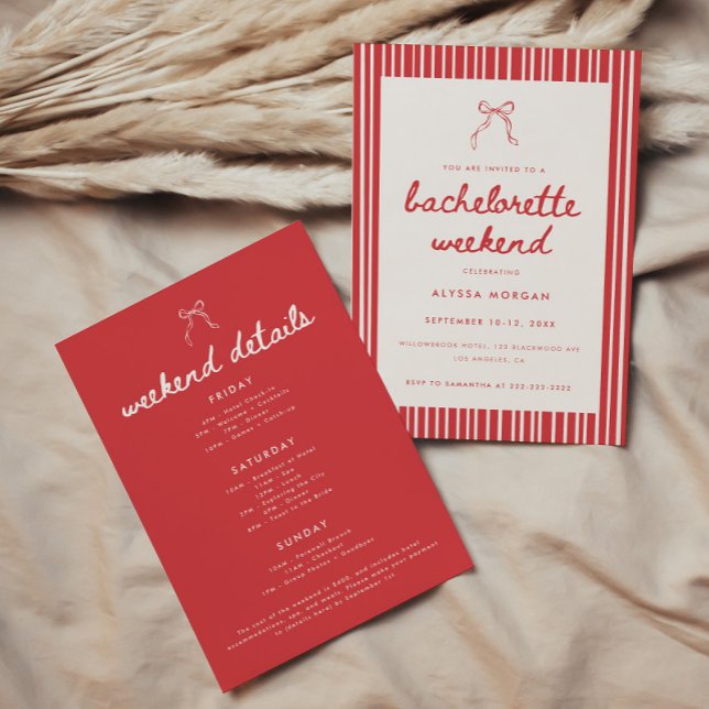 Invitación Striped Coquette Bow Bachelorette Weekend Details (Subido por el creador)