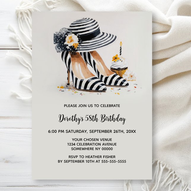 Invitación Striped High Heel Shoes Birthday Party (Subido por el creador)