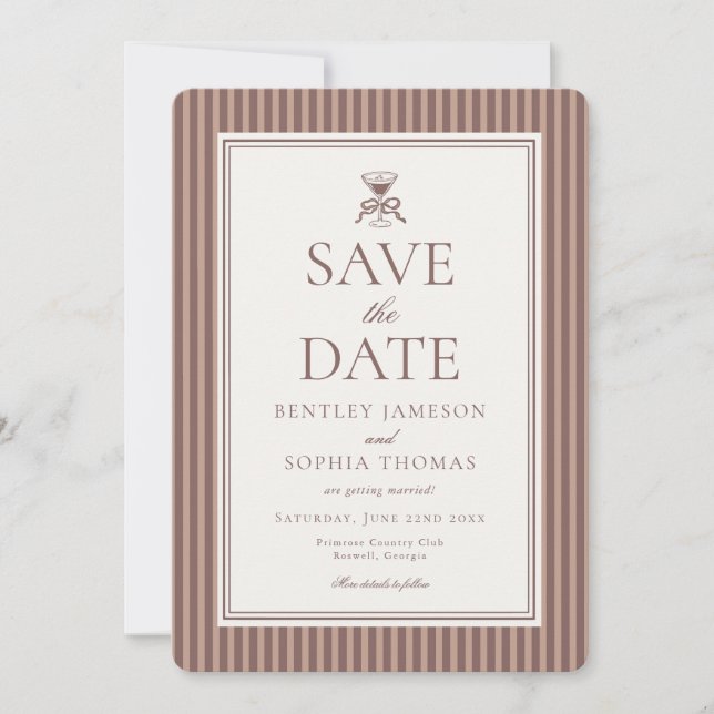 Invitación Striped Mocha Brown Espresso Save the Date (Anverso)