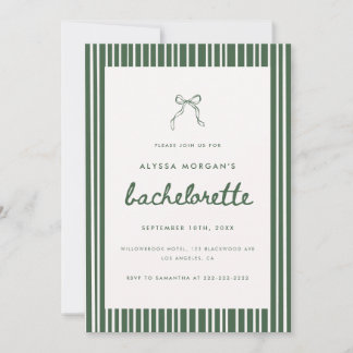 Invitación Striped Olive Green Coquette Bow Bachelorette