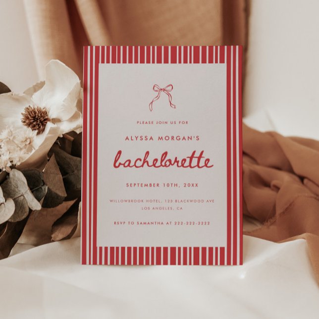 Invitación Striped Red & White Coquette Bow Bachelorette (Subido por el creador)