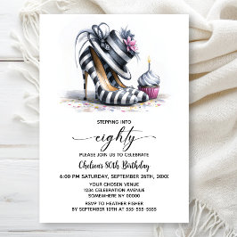 Invitación Striped Stiletto Shoes 80th Birthday