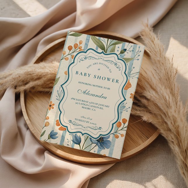 Invitación Striped Wildflower Baby Shower (Subido por el creador)