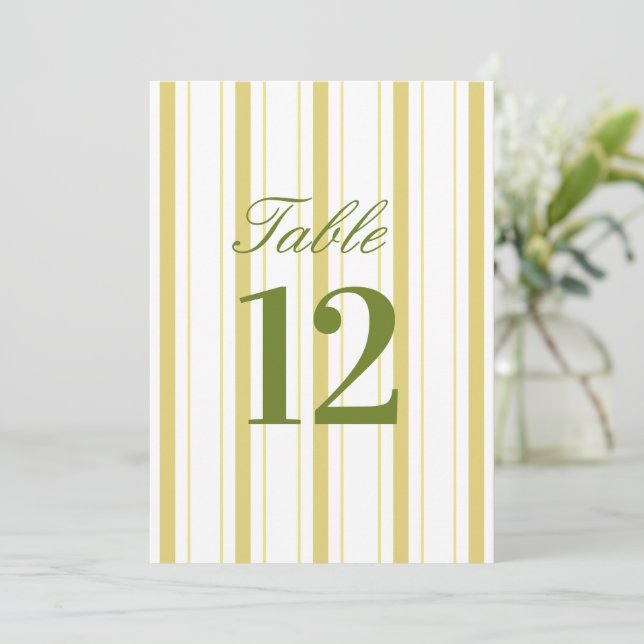 Invitación Striped Yellow & Green Wedding Table Number (Anverso de pie)
