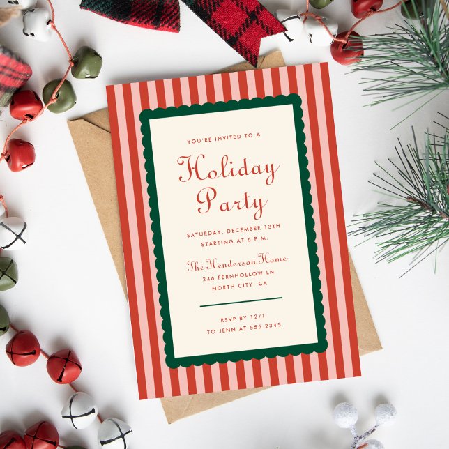 Invitación Stripes and Scallops Holiday Party  (Subido por el creador)