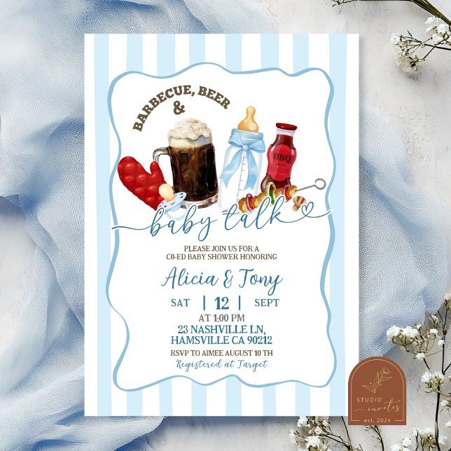 Invitación Stripes Blue BBQ Diapers and Brews Boy Baby Shower (Subido por el creador)