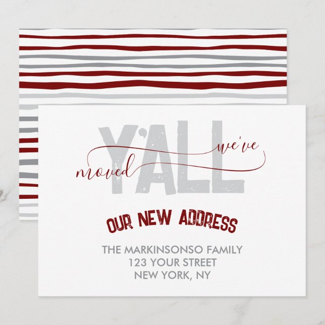 Invitación Stripes Burgundy We Moved Moving Announcement (Anverso / Reverso)
