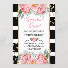 Invitación Stripes Gold Confetti Ensayos florales rosados Cen