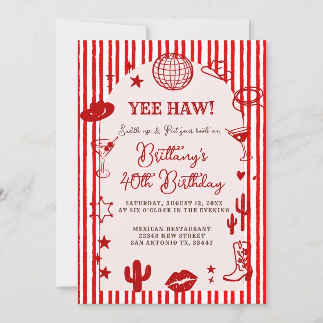 Invitación Stripes Martini Disco Ball Any Age Birthday  (Anverso)