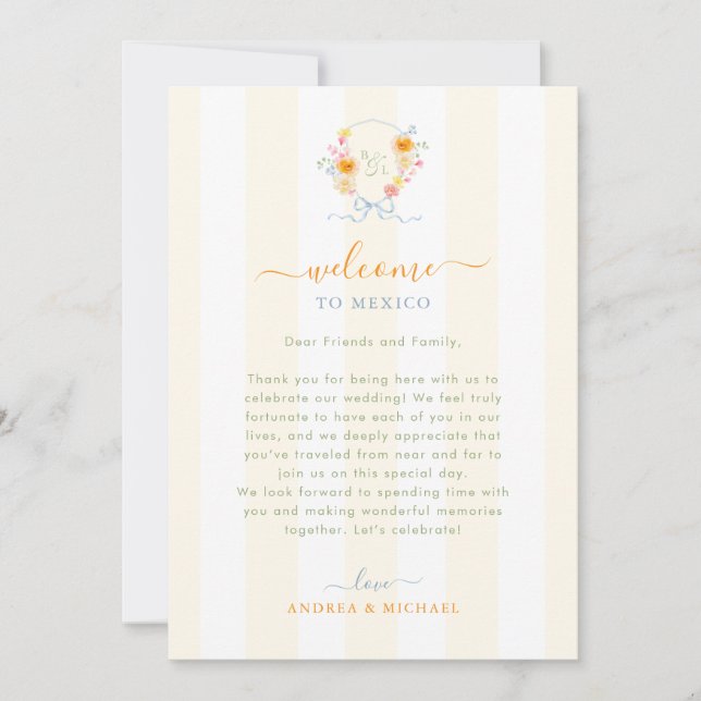 Invitación Stripes Wedding Welcome Letter Itinerary Card (Anverso)