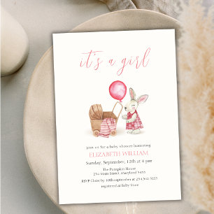 Invitación Stroller Bunny Balloon Chica Baby Shower