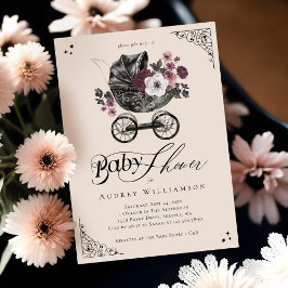 Invitación Stroller gótico floral vintage Spooky Baby Shower