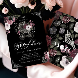 Invitación Stroller gótico floral vintage Spooky Baby Shower
