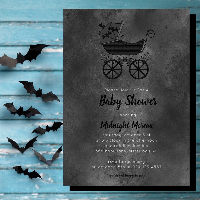 Invitación Stroller Gótico Vintage Bat Baby Shower (Subido por el creador)