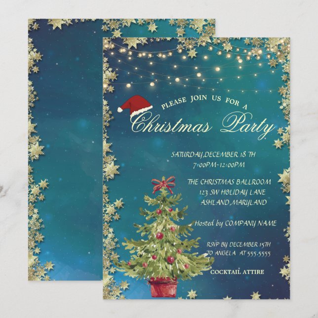 Invitación Stylis Christmas Tree,Stars Navidades Company (Anverso / Reverso)