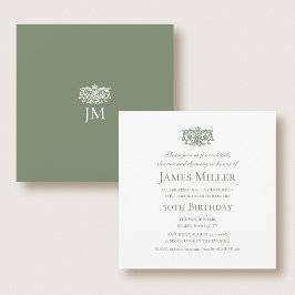 Invitación Stylish 50th Birthday Party Elegant Green Ornate
