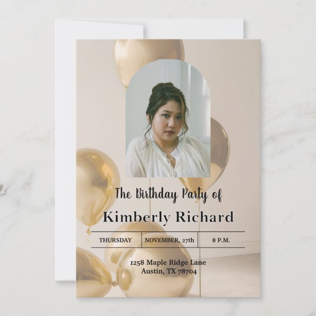 Invitación Stylish Birthday Invitation | Simple Custom Card (Anverso)