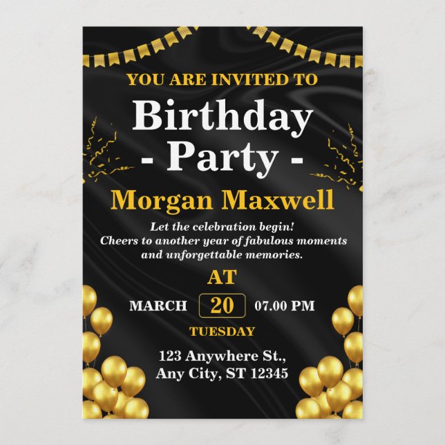 Invitación Stylish Birthday Party Card - CUSTOMIZABLE CARD (Anverso)