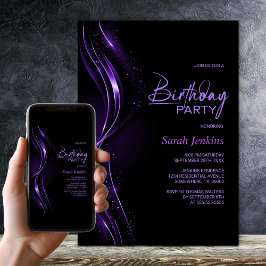 Invitación Stylish Black and Purple Birthday Party