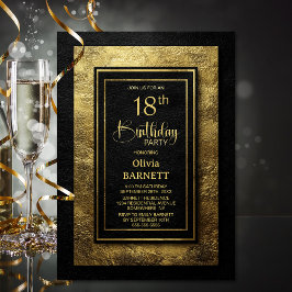 Invitación Stylish Black Gold 18th Birthday Party