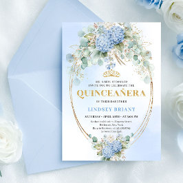Invitación Stylish Blue Floral Gold Quinceañera Invitation