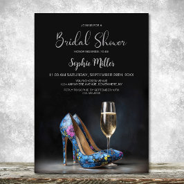 Invitación Stylish Blue Floral Stiletto Shoes Bridal Shower