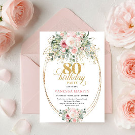 Invitación Stylish Bohemian Blush Floral Minimal 80 Birthday