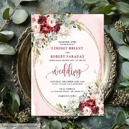 Invitación Stylish Boho Burgundy Blush Gold Floral Invitation